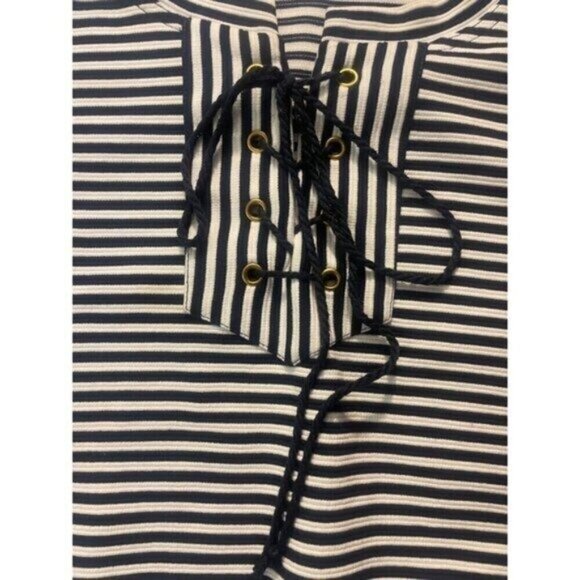 CAbi #5268 Captain Striped Lace Up Nautical Blue White Dress Small - Picture 5 of 6